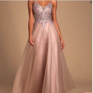Lulus Giselle Mauve Embroidered Rhinestone Dress